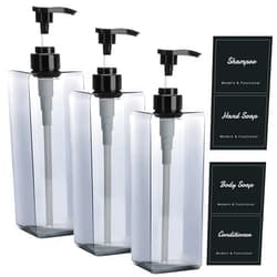 Suream 33.8oz Refillable Shampoo Bottles for Shower, 3Packs 1000ml Large Empty Pump Dispenser with 4PCS Lables for Shampoo, Body Soap, Hand Soap, Conditioner, for Bathroom, Kitchen, Hotel, Salon, SPA