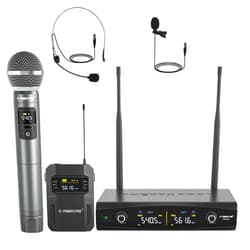 Phenyx Pro Wireless Microphone System,Metal Wireless Mic Set with Handheld Microphone/Bodypack/Headset/Lapel Mics,2 x 30 UHF Frequencies, Cordless Mic for Singing, Karaoke, Church, DJ(PTU-52-1H1B)