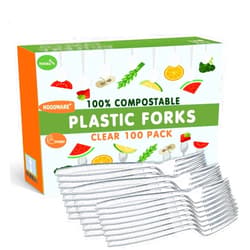 HOGOWARE 100 Pack Clear Plastic Forks - Heavy Duty Disposable Silverware & Cutlery Set | Plastic Utensils for Party, BBQ, Picnic, Office, Home | Bulk Plasticware, Cubiertos Desechables para Fiesta