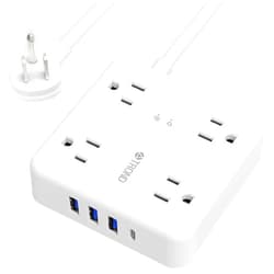 TROND Surge Protector Power Strip with USB Ports, 5ft Flat Plug Extension Cord with Multiple Outlets, 1440J, Wall Mount for Home Office Dorm Room Essentials, White