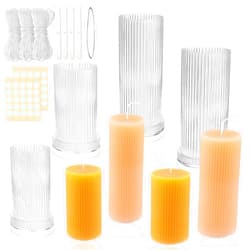 MILIVIXAY 4PCS Pillar Ribbed Cylinder Candle Molds ,Candle Making Molds-90 Ft. of Wick, 50pcs Wick Stickers, 4pcs Wick Holders and 1pc Iron Wire Included as a Gift.