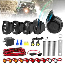 ELMCONFIG ATV UTV Turn Signal Kit, Universal Street Legal Turn Signal with Toggle Switch & 110DB Horn, 2 Ports USB Flasher Relay for Polaris, Can-Am, Kawasaki, Arctic Cat, Pioneer Golf Cart Dune Buggy