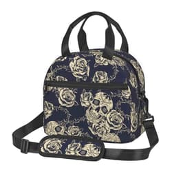bassyil Skull Insulated Lunch Bag Reusable Lunch Box With Adjustable Shoulder Strap Cooler Tote Bag For Men Women