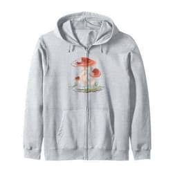 Forest Fungi Creations Vintage Mushroom Botanical Illustration Zip Hoodie