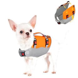 SlowTon Dog Life Jacket, Adjustable Ripstop Dog Life Vest with One Piece Belly Support Superior Buoyancy, Skin-Friendly Neoprene Pet Safety Flotation Vest for Swimming Boating Beach(Orange,XS)