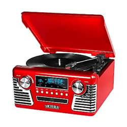 Victrola 50's Retro Bluetooth Record Player & Multimedia Center with Built-in Speakers - 3-Speed Turntable, CD Player, AM/FM Radio | Vinyl to MP3 Recording | Wireless Music Streaming | Red