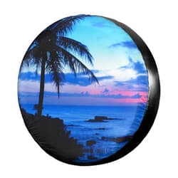 Foruidea Tropical Paradise Ocean Beach Scene with Palm Trees Spare Tire Cover Dust-Proof Wheel Tire Cover Fit Trailer, RV, SUV and Many Vehicle 14 Inch