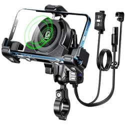Kewig Motorcycle Phone Mount with Qi 15W Wireless Charger & USB C 36W Fast Charging Port, No Block Camera, Anti-Theft Phone Holder Handblebar with Vibration Dampener Fit for 5.4-7.2