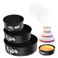 MASSUGAR Springform Cake Pan Set of 3 - Nonstick Leakproof Round Cheesecake Pan with Removable Bottom, Circle 3 Tiered 4