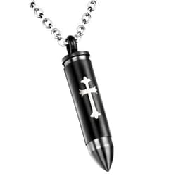 ENO Time Bullet Cross Cremation Jewelry Urn Necklace for Ashes Stainless Steel Memorial Urn Pendant for Men