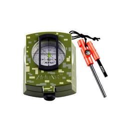 AOFAR Military Compass and Fire Starter AF-4580/381 Lensatic Sighting, Survival Kit,Waterproof and Shakeproof Measure Distance Calculator and Pouch for Camping, Hiking, Hunting, Backpacking