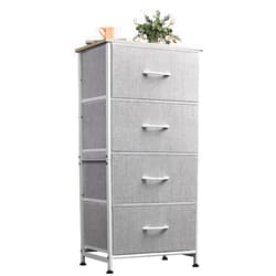 WLIVE 4 Drawers Dresser for Bedroom, Light Grey Fabric Clothes Storage Organizer Unit, Dresser for Hallway, Entryway, Closets, Sturdy Steel Frame, Wood Top