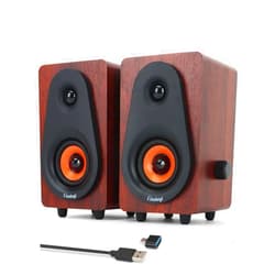 Cinnkeyi Computer Speakers 12W, Wooden Desktop Speakers USB Powered with Dual Diaphragm, High-Fidelity Stereo Sound for PC Laptop Monitor Tablet, Built-in Audio Output Jack – 2026 Upgrade