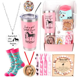 Elefama Horse Gifts for Girls Teens 6- 8-10-12-14 Horse Tumbler Cup Bracelet Necklace Socks 7PCS Horses Gift Boxes Set Horse Stuff Cool Gifts for Horse Lovers Daughter Granddaughter Birthday Back to School