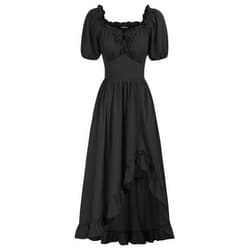 Scarlet Darkness Renaissance Dress Women Cottagecore Corset Dress Ruffle Maxi Dress with Pockets