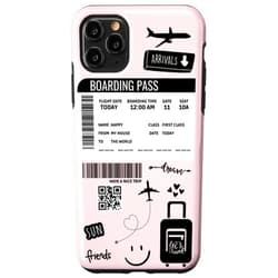 Annalisse Designs Co. iPhone 11 Pro Max Cute Airplane Boarding Travel Pass Happy Doodle Blush Pink Case
