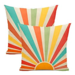 Yxuiyal Boho Pillow Covers 18x18 Set of 2 Colorful Rainbow Stripes Sun Sunshine Throw Pillow Covers Bohemian Style Outdoor Decorative Sun Pillowcase Decor Square Linen Cushion Covers for Couch Sofa