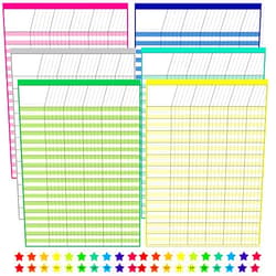 Youngever 6 Pack Multi-Color Laminated Dry Erase Incentive Chart with 120 Reward Star Stickers for Chore Responsibility, School Attendance, Homework Progress Tracking Chart (17 Inch x 22 Inch)