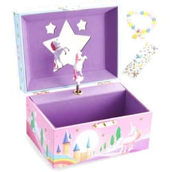 JOYIN Unicorn Girls Musical Jewelry Box With Star Shaped Mirror, Spinning Unicorn and Unicorn themed Bracelet & Stickers