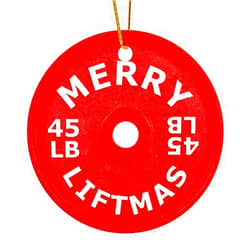 Alioyoit 3 Inch Christmas Ornament Funny Fitness Gym Dumbbell Round White Ceramic Holiday Hanging Souvenirs Customized Two Sides Printed Souvenirs with String for Holiday Xmas Tree Decor