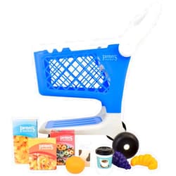 Acorn Avenue Let's Go Shopping Pretend Scan & Sort Shopping Cart, Includes Pretend Food, Blue Shopping Cart for Kids Age 2+