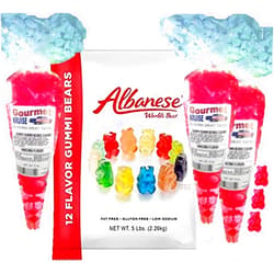 Gourmet Kruise Albanese Gummi Bears-Gummy Bear Bulk 12 Flavors-5lb Bag Plus (3) Red Wild Cherry Gummy Bears Gourmet Kruise Gift Bags 11 OZ 4 Bags (2) Item Bundle