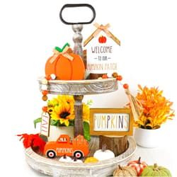 Tifeson Fall Decorations for Home - Fall Tiered Tray Decor set with Pumpkins Truck Farmhouse Wooden Decor bead Garland, Fall Pumpkins Decor for Autumn Thanksgiving Home Kitchen Table Shelf