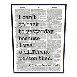 YELLOWBIRD ART & DESIGN Alice Wonderland Quote - 8x10 Home decoration Photo Picture - Unique Wall Art, Room Decor for Bedroom, Living room, Office - Upcycled Dictionary Art or Gift for Women, Fan - UNFRAMED