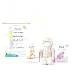 Slumberkins 18 Piece Visual Schedule for Kids - Sloth Kin, Daily Plan & Slumber Board Books - Practicing Routines & Healthy Boundaries
