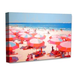Lone Star Art Pink Umbrellas on the Beach - Coastal Landscape Abstract Painting 16