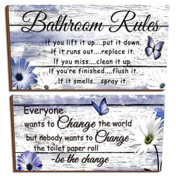 Jetec 2 Pieces Funny Bathroom Signs Bathroom Wall Decor Toilet Wall Accessories Farmhouse Toilet Rustic Wooden Signs(Purple Daisy Style)
