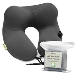 Coop Home Goods AirJustable Travel Neck Pillow, Inflatable, Adjustable Support for Neck & Chin, Compact Travel Pillow, Soft Memory Foam Comfort, Airplane Travel Essentials, Cooling & Washable Cover