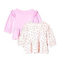 Amazon Essentials x Sofia Grainge Toddlers and Baby Girls' 3/4 Sleeve Knit Top, Pack of 2