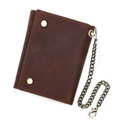 Lachero Men's Crazy Horse Leather Wallet RFID Blocking Anti-Theft Chain Card Holder Multi-pocket Purses with ID Window (Brown)