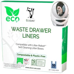 EcoLeo, Compatible with Litter-Robot 3, Plant-Derived and Plastic-free, Handle Waste Drawer Liner Bags, Thick, for Automatic Litter Box, Compatible with Leo's Loo (50-Count)