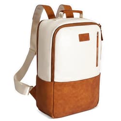 OSOCE Leather Laptop Backpack for Women, Mens Backpack Casual Laptop Bag 15.6 inch Travel Vintage Backpack Purse Business Computer Bag with Laptop Compartment Beige-Brown