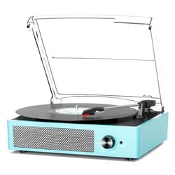 Cotsoco Vinyl Record Player with 2 Stereo Speakers Belt-Driven Vintage Turntables 3 Speed 3 Size Wireless Bluetooth Playback AUX-in RCA Out Headphone LP Vinyl Players Auto Stop Sky Blue