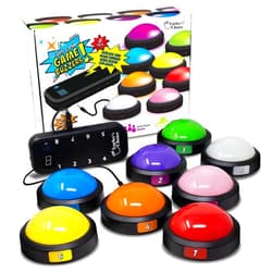 Teacher's Choice Light Up Game Buzzer System, Displays The Winning Player Loud, Unique Sounds for Each Buzzer, Great for Trivia Games, Family Feud, Jeopardy (8 Pack)