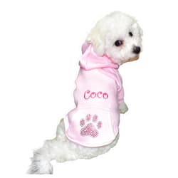 SASSY DOG FASHIONS Customizable Dog Hoodie with Rhinestone Bling Sparkle Paw Print and Custom Embroidered Name Options, Cute Pet Clothes for Small Dogs (Large, Pink)