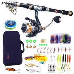 Sougayilang Telescopic Fishing Rod and Reel Combos Full Kit, Carbon Fiber Fishing Pole, 13 +1 Shielded Bearings Stainless Steel BB Spinning Reel with Suitcase Fishing Kit