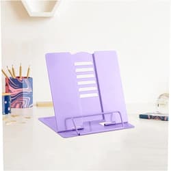 MSDADA Small Desk Book Stand Metal Reading Rest Book Holder Adjustable Cookbook Documents Holder Portable Sturdy Bookstands for Recipes Textbooks Tablet Music Books(Purple）