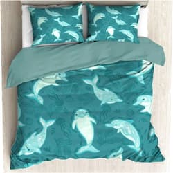 Darani Dolphins and Sea Duvet Cover Full 80 x 90 in Ultra Soft Washed Microfiber Comforter Cover Sets 3 Pieces (1 Duvet Cover + 2 Pillow Shams)