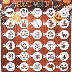 Outus 30 Pieces Halloween Cookie Stencils Reusable Small Halloween Stencils Coffee Templates Baking Painting Mold Tool for Halloween DIY Notebook Wood Sign Card Making(Classic Style)
