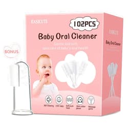 EASICUTI 102PCS Baby Tongue Cleaner,Baby Oral Cleaner Newborn Baby Toothbrush,Disposable Infant Toothbrush Clean Baby Mouth,Gauze Gum Cleaner Stick Dental Care for 0-36 Month Baby+1 Finger Toothbrush with Case