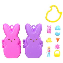 Polly Pocket x Peeps, 6 Micro Dolls & 2 Playsets with 6 Themed Accessories & Clip Keychains, Travel Toy, Partnership Compact