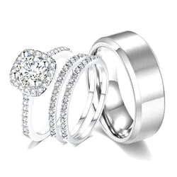 CEJUG 18k White Gold Plated Wedding Ring Sets for Him and Her Womens Mens Titanium Stainless Steel Bands 2Ct Cz Couple Rings