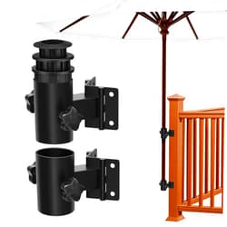 HAINAWANG Deck Umbrella Mount, Stainless Steel Patio Umbrella Holder, Heavy Duty Outdoor Umbrella Bracket Clamp, (Fit Max OD 2 inch), Multiple Mounting Options to Save Deck Space, Black