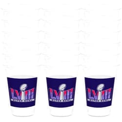 Amscan Super Bowl LVIII Reusable Multicolor Plastic Cups-16oz, Set of 25 Cups, 16 Oz