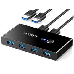 UGREEN USB 3.0 Switch Selector 2 Computers Share 4 USB 3.0 Ports KVM Switcher USB for PC Laptop Keyboard Mouse Printer Scanner One Button Switch Adapter with 2 Pack USB 3.0 Cables