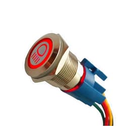 ESUPPORT 12V Car Vehicle Blue LED Light Main Beam Push Button Stainless Steel Toggle Switch Socket Plug Wire 19mm